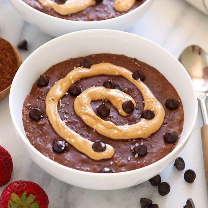 Decadent Brownie Batter Oats: Fluffy Stovetop Peanut Butter Swirl